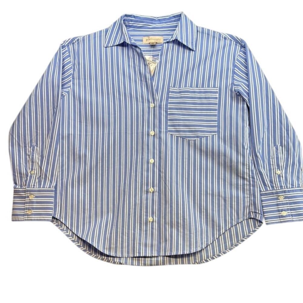 New with Tags philosophy Republic Clothing Blue White Striped Button Up Top XS